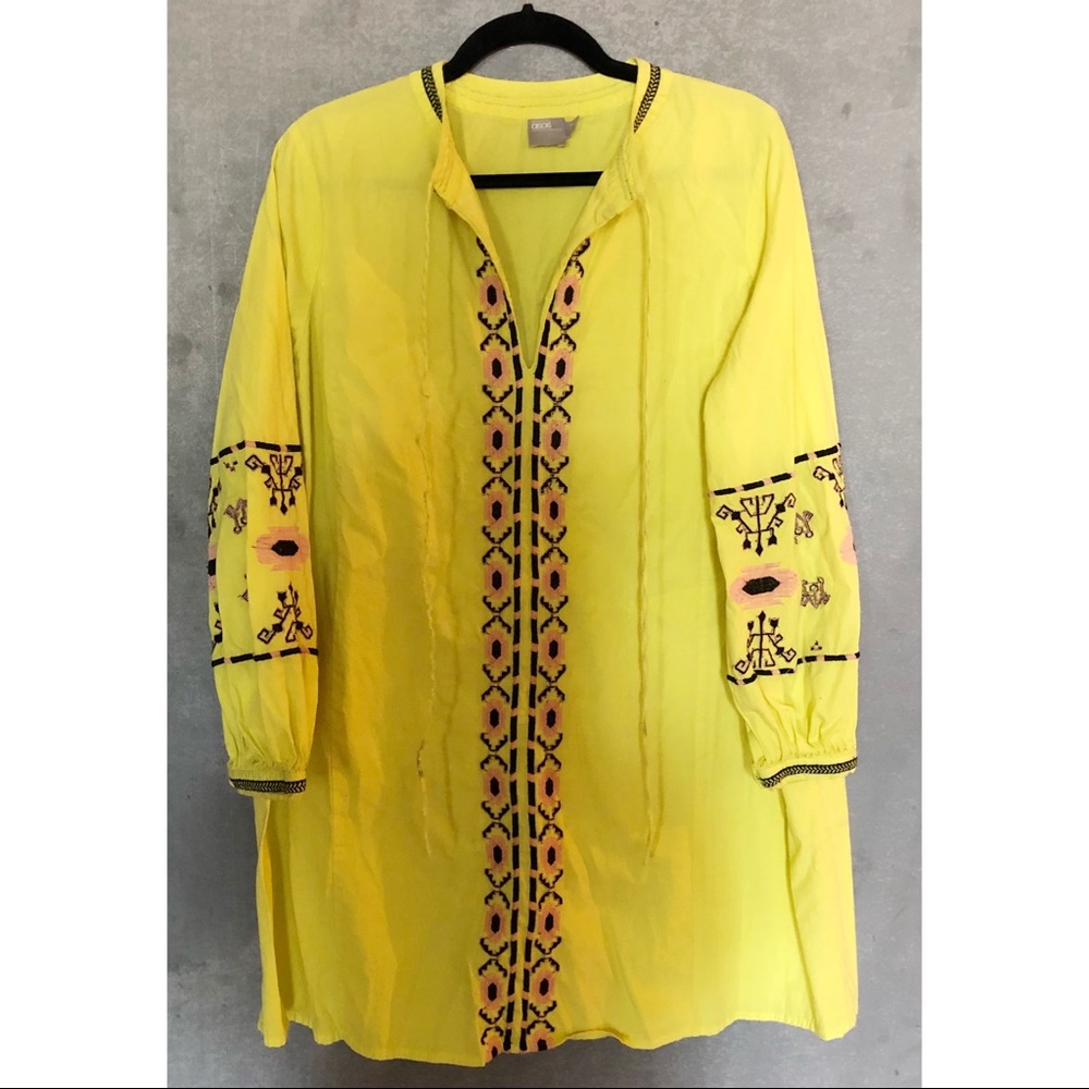 Bright yellow embroidery tunic dress